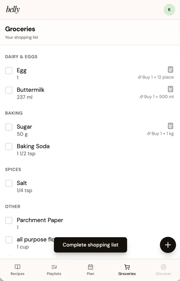 Your grocery list, built in