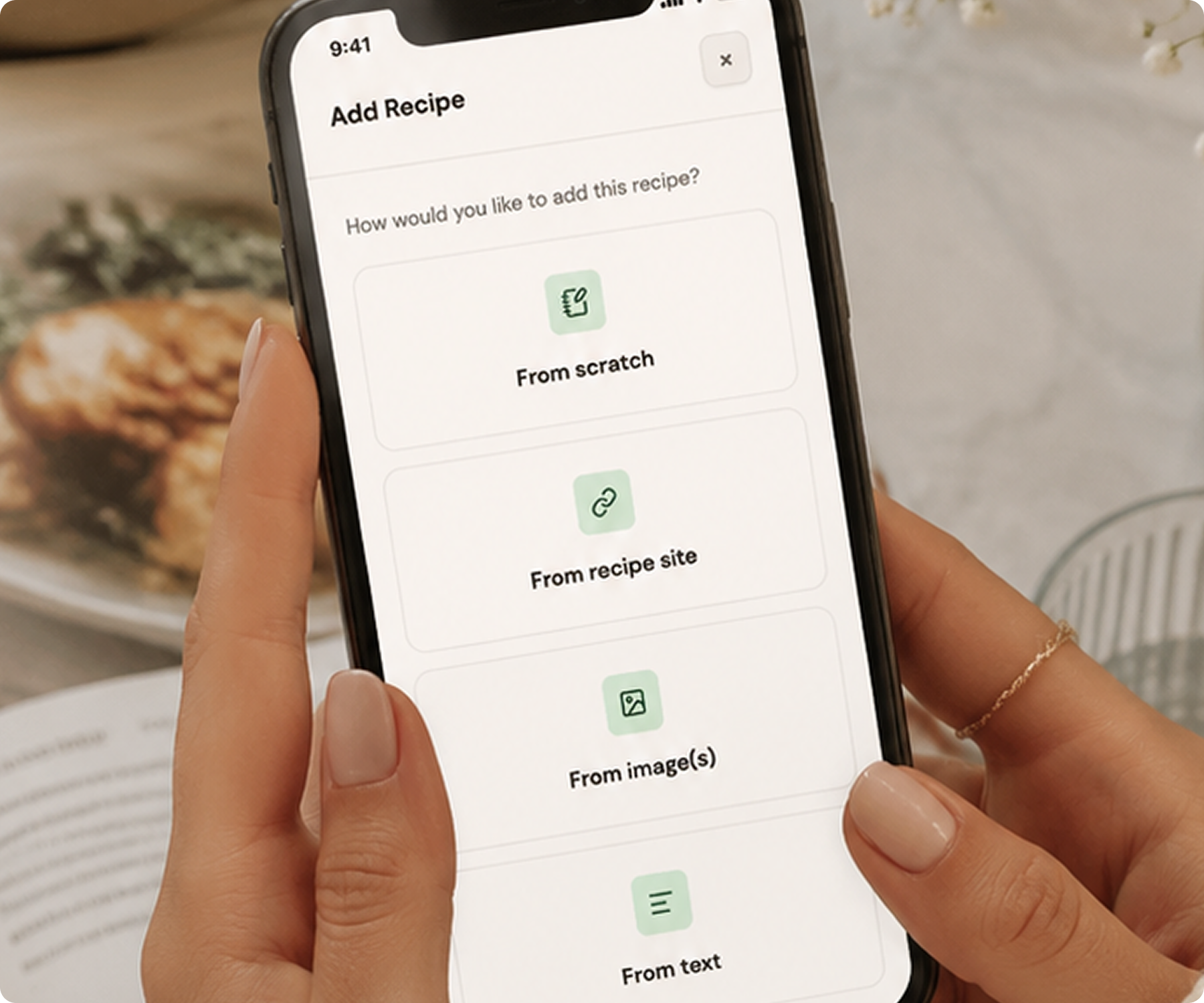 Adding a recipe to Belly from a link, image, text, or scratch