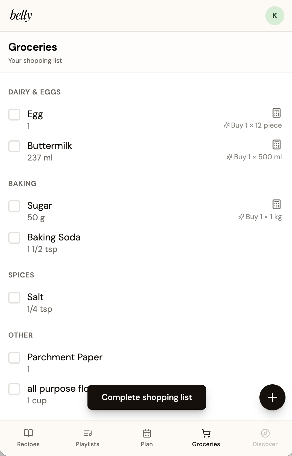 Your grocery list, built in.
