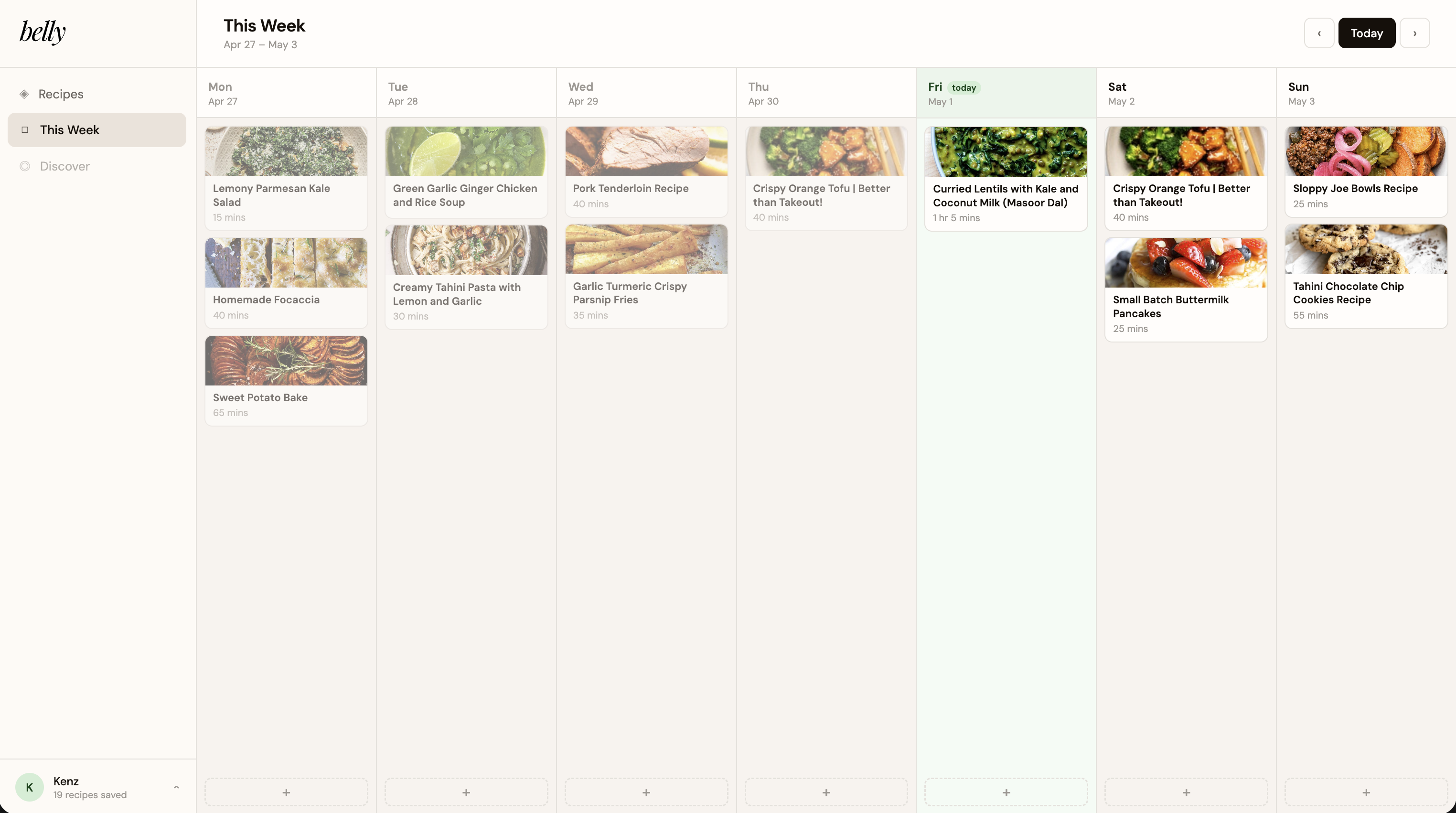 Weekly planner view